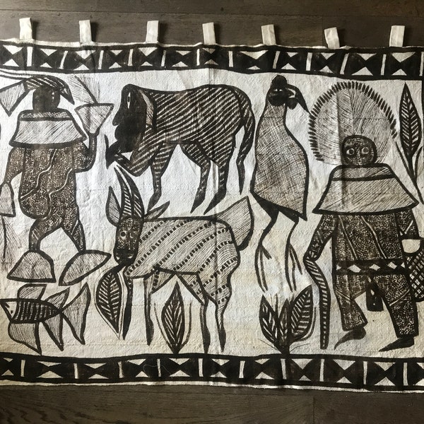 Toile tissée à la main, toile de Korhogo, sénoufo, animaux symboliques