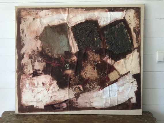 Tableau abstrait, technique mixte sur support papier marouflé