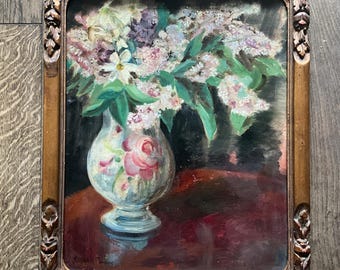 Bouquet in a Vase, oil on cardboard, Julia Vandamme