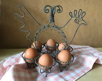 Metal container for eggs, hen-shaped