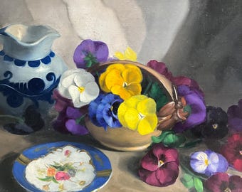 Oil painting, still life with pansies Edgar Locks