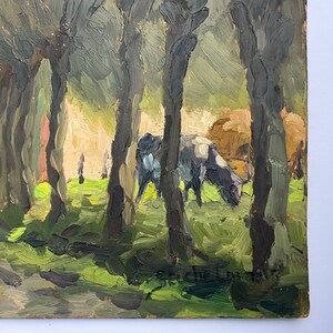 Peinture à lhuile sur panneau , paysage avec saules et vaches par Stichelmans image 5