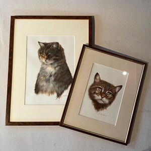 2 acquerelli su carta, ritratti di gatti di J.de Leeuw
