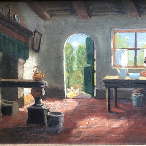 Oil painting on canvas, Campinois interior, Camille Vermeulen