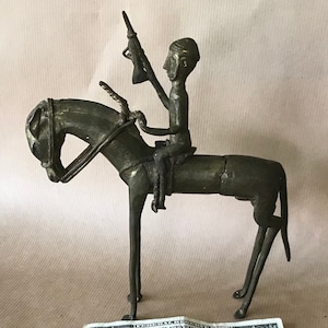 African bronze, warrior and his horse, lost wax bronze