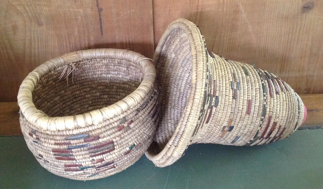 African Basket Rafia and Leather Basket With Lid Raffia Etsy