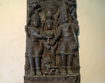 Low relief, Shiva and Parvati, carved wood from Kerala