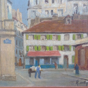 Rue des butchers in Paris, oil painting on wood.