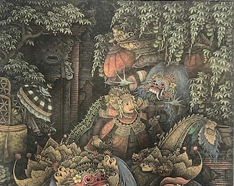 Indonesian, Balinese painting on paper, gouache or watercolor by Priksa, Bali