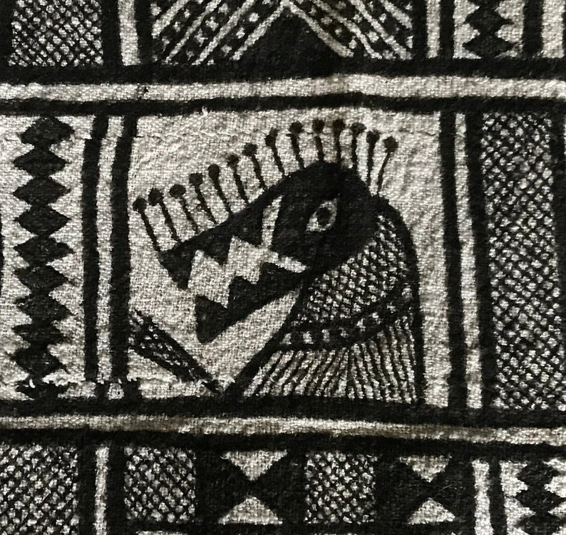 Hand Woven canvas, Korhogo fabric, Senoufo, symbolic animals, African art image 8