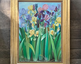 Colorful Irises Oil painting on panel