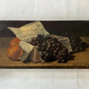 Oil painting on canvas, still life with grapes and oranges by Léo Van Aken