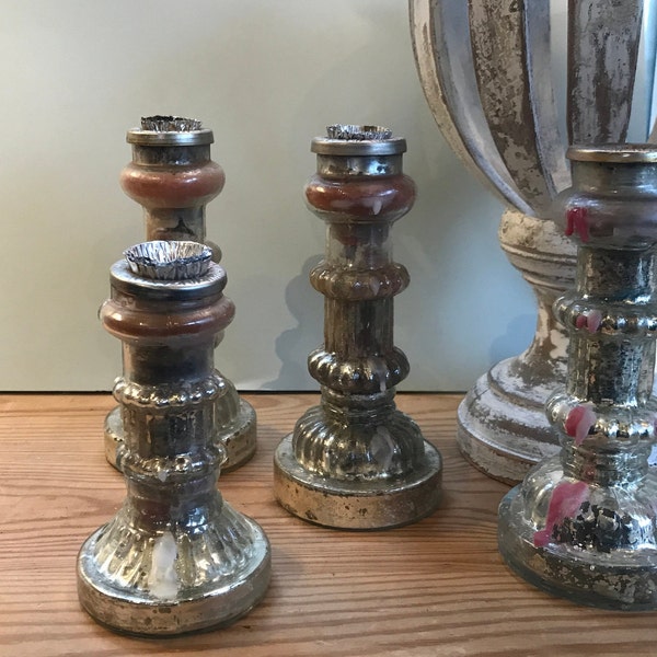 Mercury Glass Candlestick Etsy