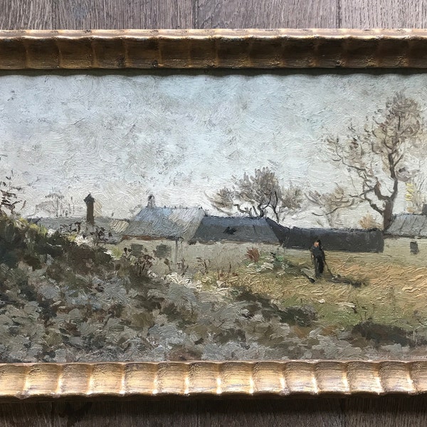 Peinture à l’huile sur carton épais, paysage de campagne, Alphonse Asselbergs