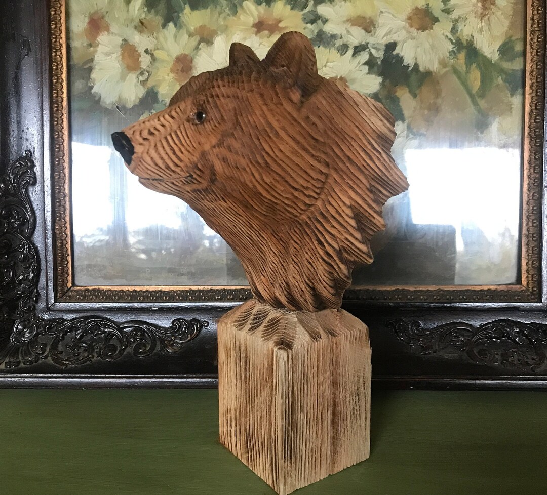 Carved Wooden Bear Head Etsy