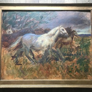 Gouache. Painting on mounted paper, horses by Victor Eckhardt