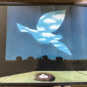 Pastel on paper, copy of the painting “The Return” by René Magritte