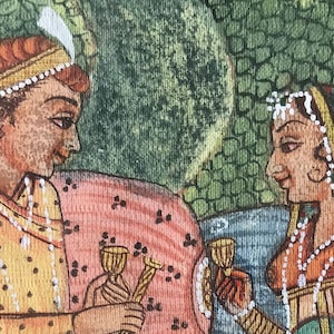 Small Indian painting from Rajasthan, silk painting, painted couple