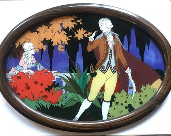 Painting on glass, eglomised painting, circa 1930, marquises