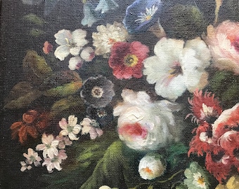 Peinture à l’huile sur  toile, bouquet de fleurs dans un vase signé Van haeren