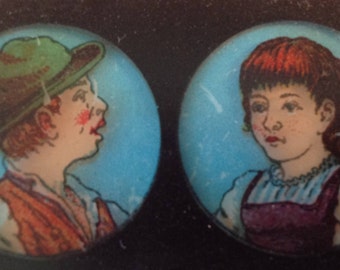 Lot De 6 Plaques En Verre Pour Lanterne Magique - Caricatures - Rare