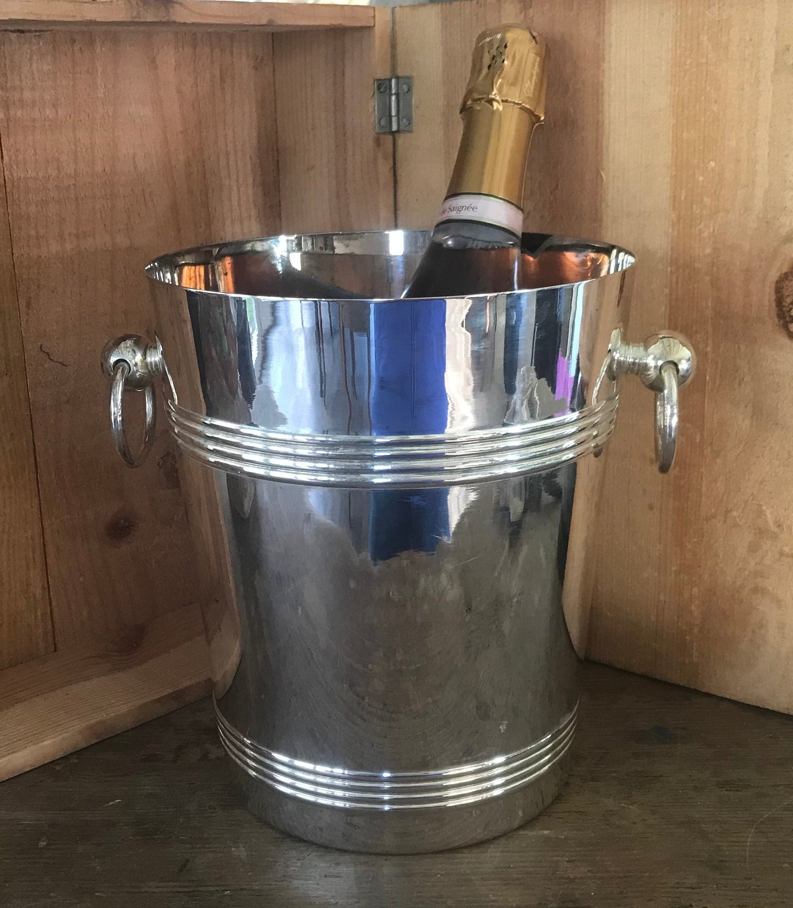 Seau à champagne vintage en métal argenté, France