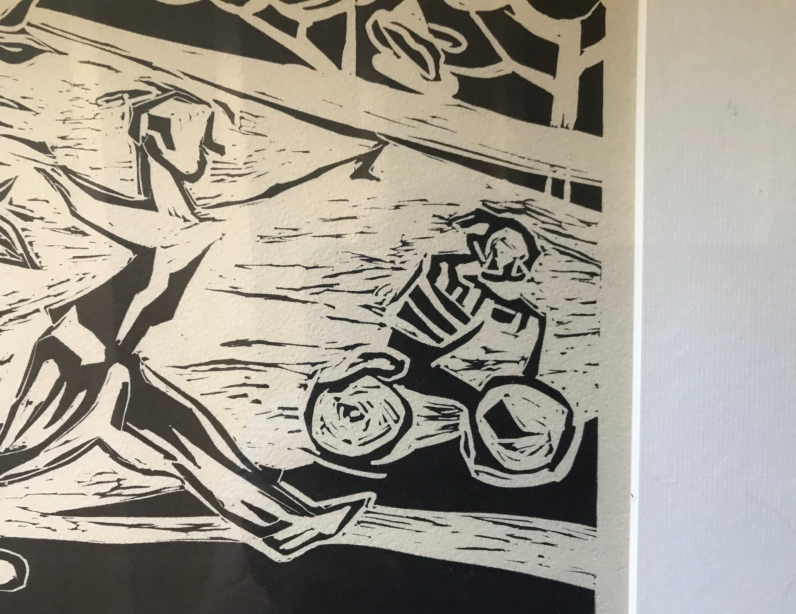 Original Linocut, Couple and Child on Bicycle, Agy Claessen - Etsy