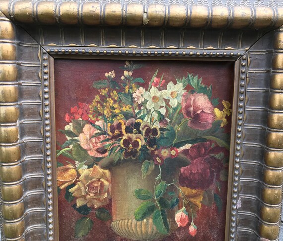 Tableau 19ème Siècle Bouquet De Fleurs Dans Vase Médicis