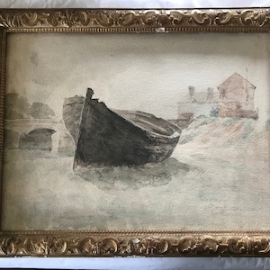 Watercolor on paper, Henri Alexandre Saffrey, empty boat