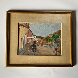 段ボールに油絵、イタリアの都市風景