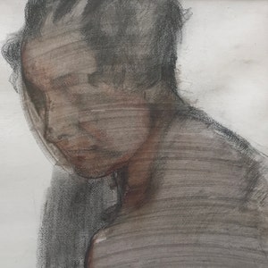 Carboncillo y acuarela sobre papel, rostro de mujer de semiperfil, Georges Van Zevenberghen imagen 3