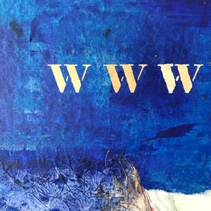 May include: A close-up of a blue textured background with the word "WWW" written in gold lettering.