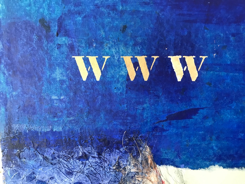 May include: A close-up of a blue textured background with the word "WWW" written in gold lettering.