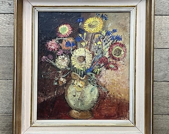 Blumen in einer Vase, mit einem Spachtel bemalt