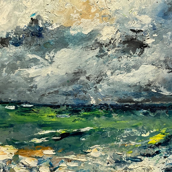 フランス名画家 フェルナンエルボ 海 油彩画 8号 昭和49年当時42万 額装 段ボールに描いた油絵、海の風景、フェルナン・マリー - Etsy 日本