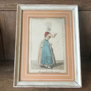 Jolie gravure 19 eme, costume traditionnel régional, poissarde de Bordeaux