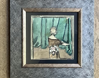 Pintura de técnica mixta, Jules Vosch, mujer vista desde atrás