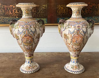 Pair of ceramic vases, Moustiers, France