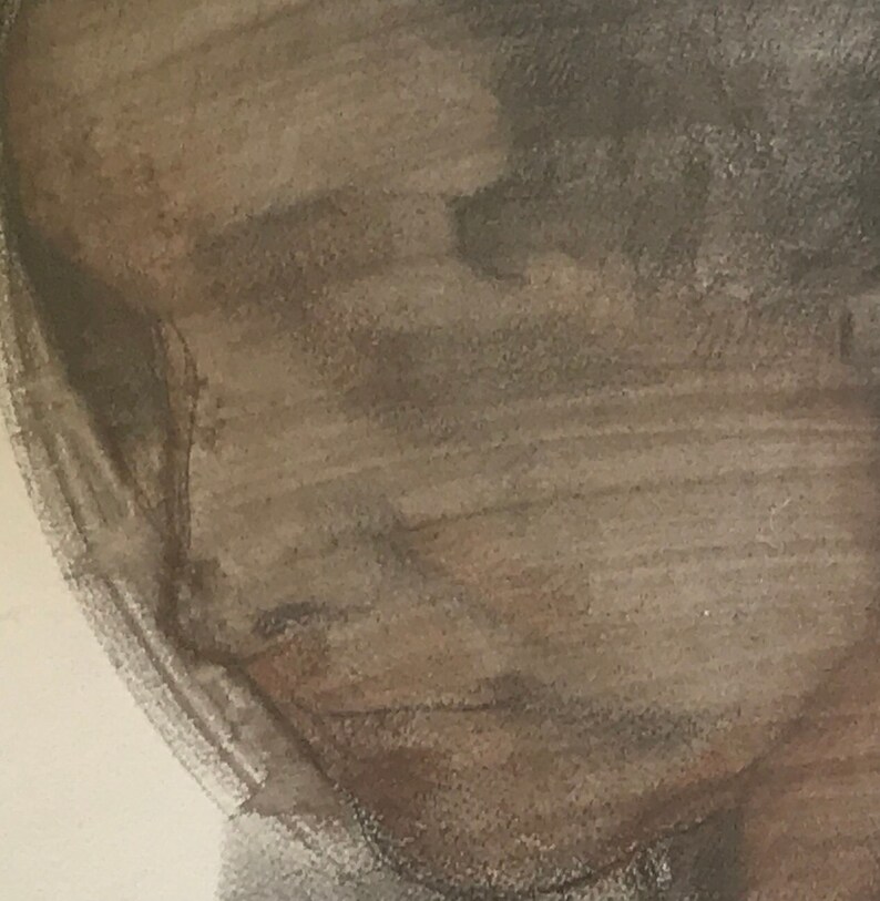 Carboncillo y acuarela sobre papel, rostro de mujer de semiperfil, Georges Van Zevenberghen imagen 6