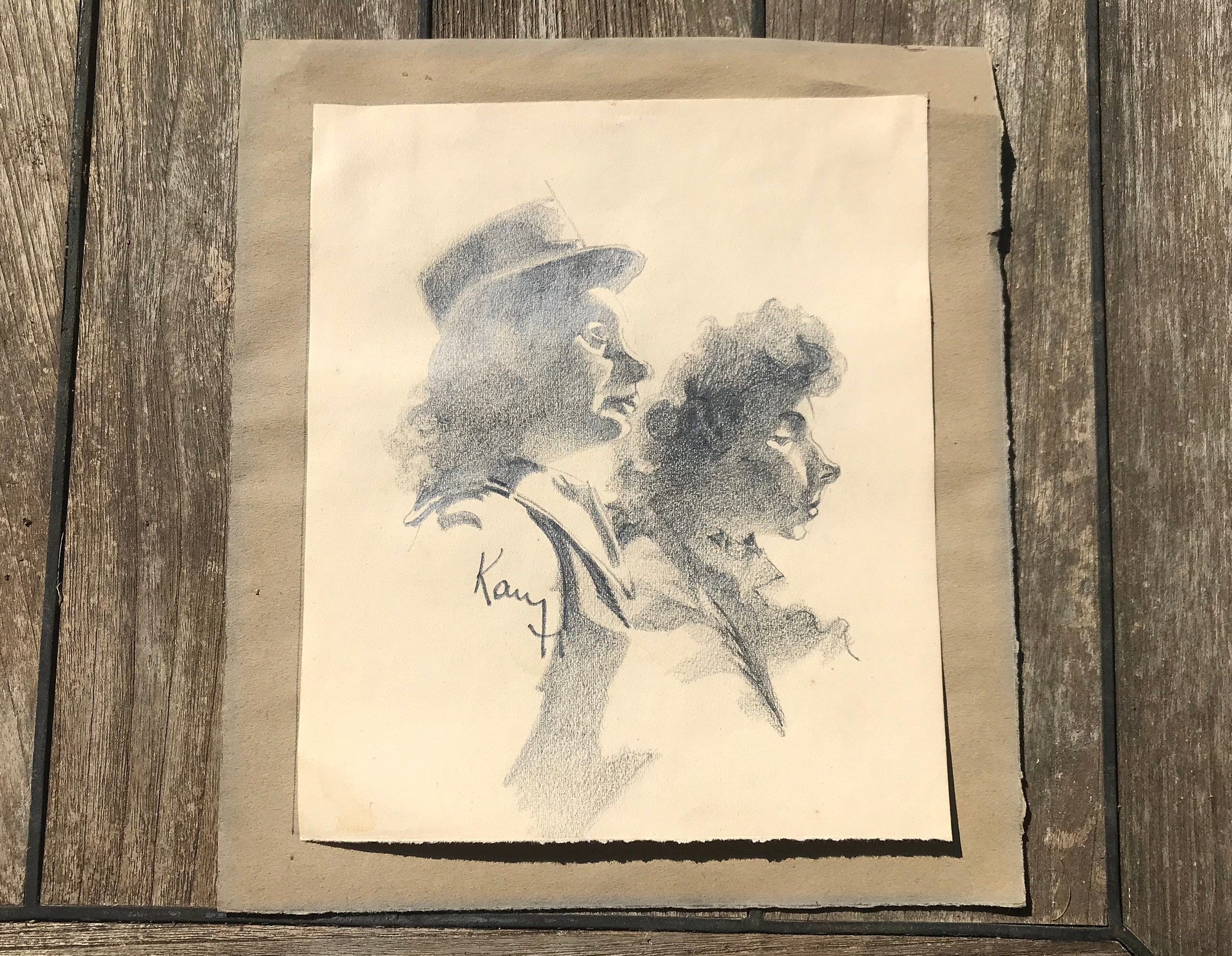 Pencil drawing, signed drawing, circa 1950