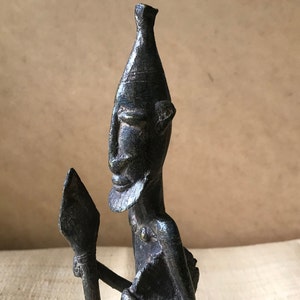 African bronze, warrior with spear and shield, lost wax bronze