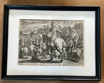 Original 17th century engraving, from a set of engravings concerning biblical battles, by Antonio Tempesta.