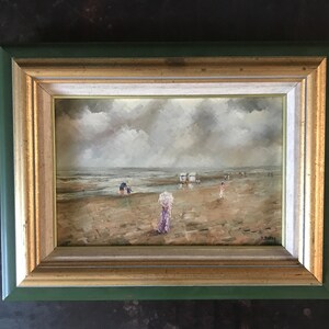 Oil painting on wooden panel, beach landscape, Paul Boutry