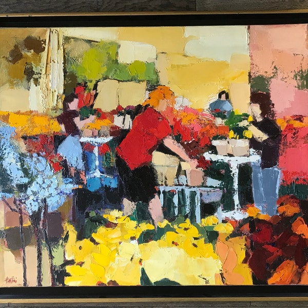 Peinture à l’huile au couteau, tons très vifs, vers 1980, Eliane Fantini