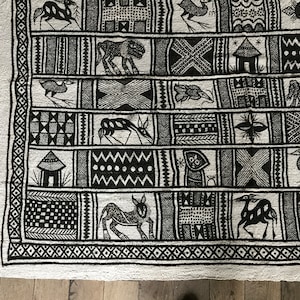 Hand Woven canvas, Korhogo fabric, Senoufo, symbolic animals, African art image 5