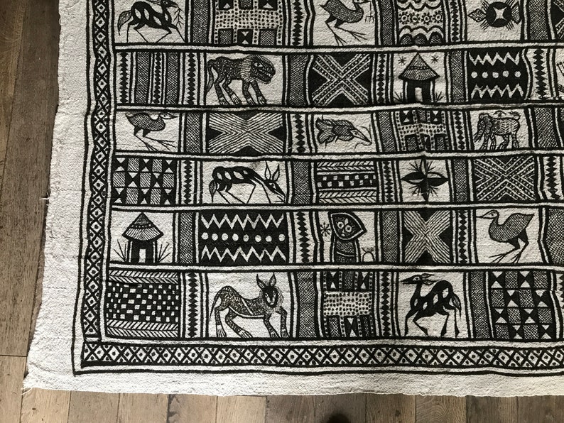 Hand Woven canvas, Korhogo fabric, Senoufo, symbolic animals, African art image 5