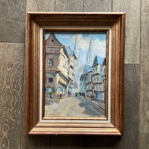 Pintura al óleo sobre lienzo, cartón, rue Kéréon en Quimper por Albert Cariou