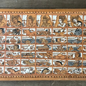 Dipinto balinese - Pittura indonesiana- personaggi asiatici - scrittura asiatica- dipinta storia