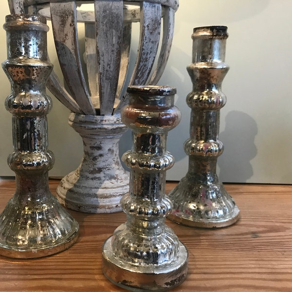 Mercury Glass Candlestick Etsy