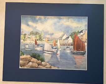 Watercolor on paper, seascape, M. DUHOU